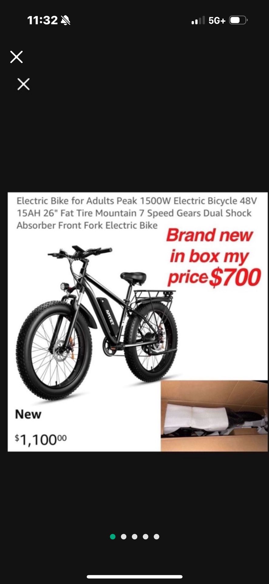 New in box Electric Bike for Adults Peak 1500W Electric Bicycle 48V 15AH 26" Fat Tire Mountain 7 Speed Gears Dual Shock Absorber Front Fork Electric B