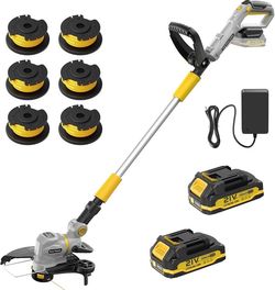 12" 21V String Trimmer Cordless, 2 in 1 Trimmer and Edger with Automatic Line Feed, Dual-Speed Modes, 2 X 2.0Ah Batteries/1 X Fast Charger/6 X Replace