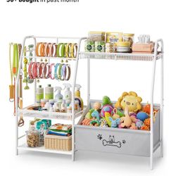 Large Dog Toy Basket with Dog Storage Organizer, Trapezoid Dogs Toy Bin Box with Collar Leash Holder Hook, Toy Holder Chest Pet Storage Cabinet for Li