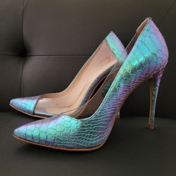 Aldo Mermaid Metallic Embossed Clear Pump Heels