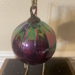 Hand Blown Glass Ball Ornament Iridescent Ribbed 4”