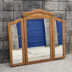 oak tri-fold mirror 
