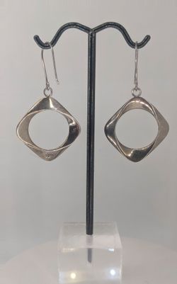 925 Sterling Silver Modernist Open Square Dangle Earrings Geometric Minimalist 5.72g