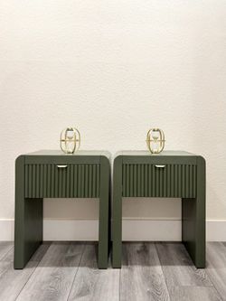 Sage Green Fluted Nightstands with Brass Pulls | Endtables | Sidetables | New