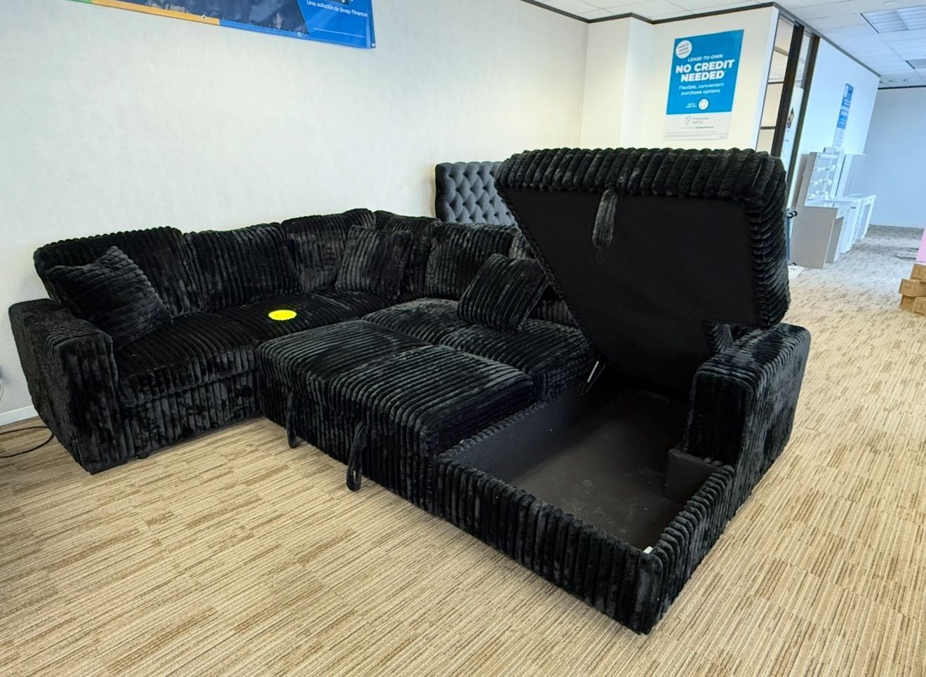 Black New Sleeper Sectional W Storage And USB Ports