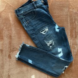 Express Women's Blue Distressed Skinny High Rise Stretch Frayed Hem Denim Jeans