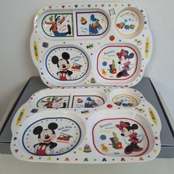 Disney Mickey & Minnie Kids Divided Dinner Plates food tray Set of 2