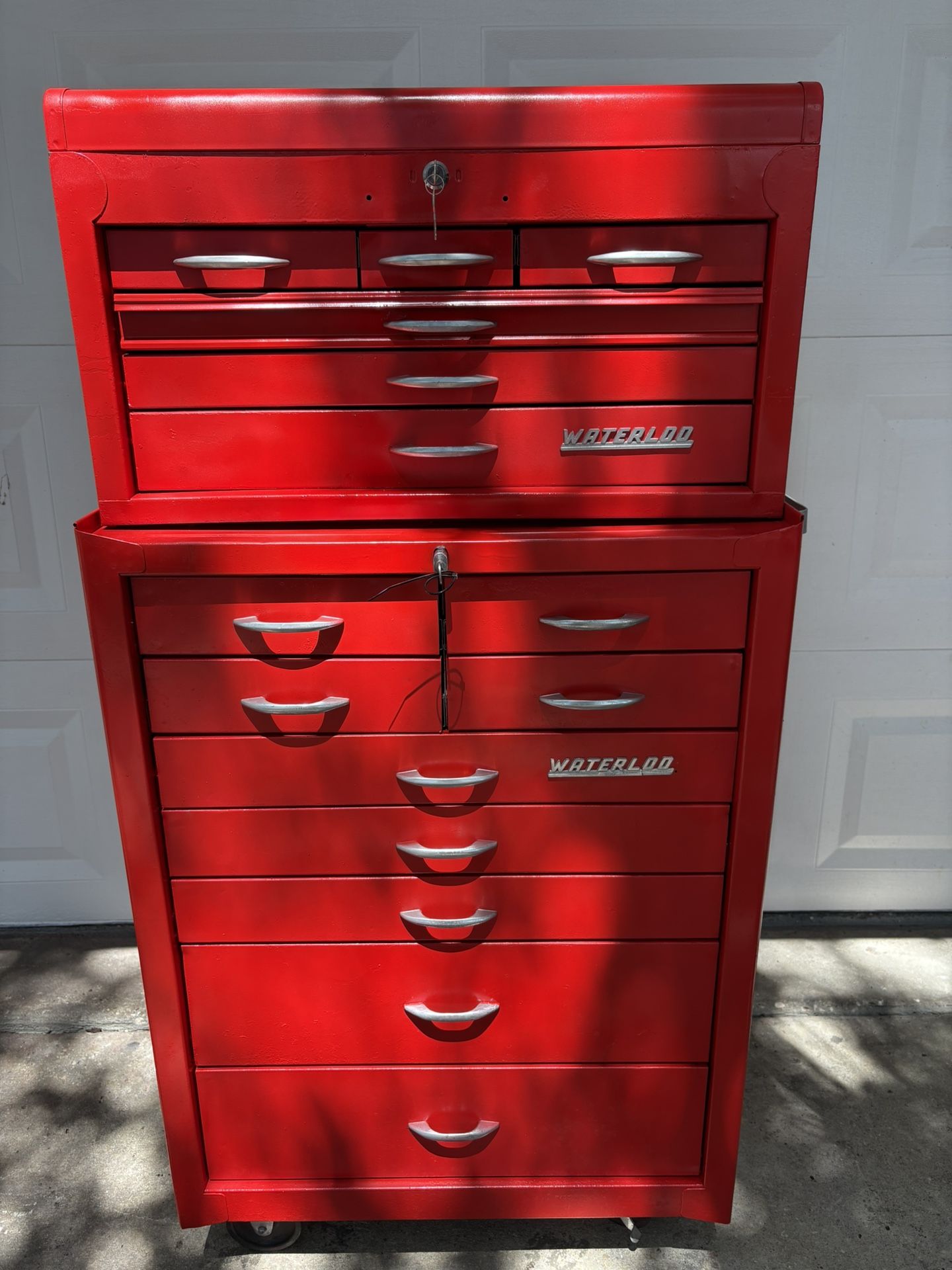 Waterloo Toolbox Set-Fully Restored-Like New, 15 Drw, Locks/Keys, 4” Swivel Whls, Hvy Dbl. Steel,