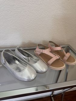 Girls 11C Pink Sandals And Silver Dress Shoes