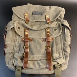 Eurosport Backpack Canvas Army Green Rucksack 19" Hiking Camp Laptop School Bag