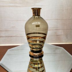 Romanian Retro Smoke Glass 24kt Gold Stripes Decanter