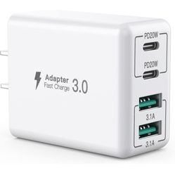 New USB C Wall Charger, 40W 4-Port USB C Charger Block, Fast Charging Block Dual Port PD+QC Wall Plug Multiport Type C for iPhone 16/1514/13/12/11/Pro