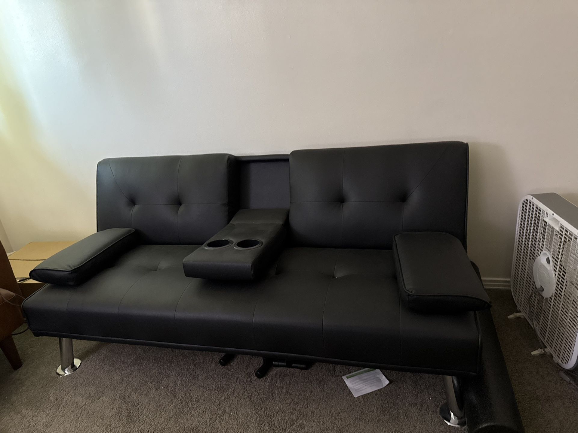 Black Couch, Opens Up, Futon, Sofa, Sofabed