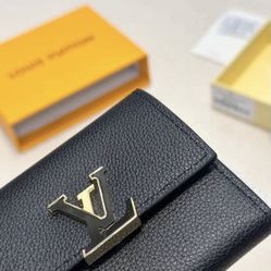 Black Louis Vuitton wallet with pink interior