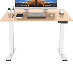 FLEXISPOT Pro Bamboo 3 Stages Dual Motor Electric Standing Desk 55x28 inch Whole-Piece Desk Board Height Adjustable Desk Electric Sit Stand Up Desk Mo