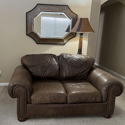 Brown Genuine, Leather Couch/Loveseat, Mirror, &  Lamp