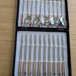 New 20 Pieces Chopstick And Spoons Set Stainess