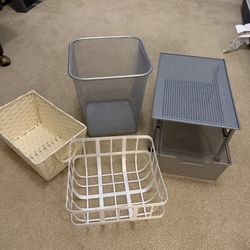 Home Storage Bathroom Organization Lot – Metal Mesh Trash Can, Basket, Drawer Organizer, Shelf