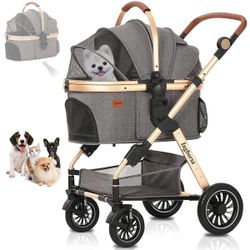 Pet Stroller, Dog Stroller For Medium Small Dog | With Storage Basket Foldable Lightweight Dog Carrier TrolleyBasket Can Be Used AloneGray