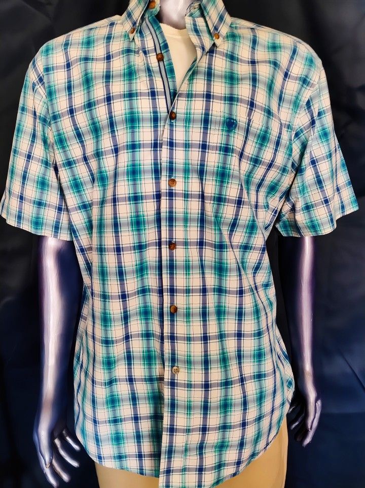 Ariat Pro Series Shirt Men’s XL Aqua Blue Plaid Button Up Western Rodeo NWOT