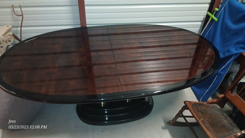 Henredon Black Lacquer Burl Wood Dining Set