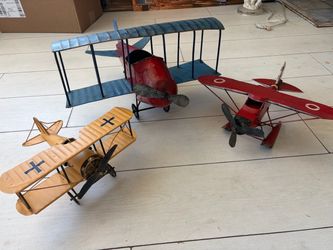 Vintage Metal Biplane Seaplane Set of 3