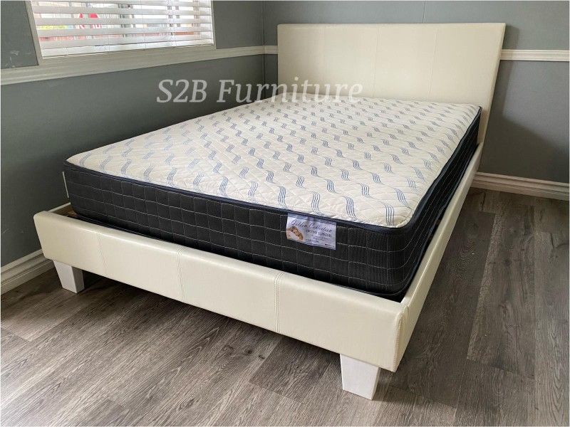 Queen White Platform Bed With Ortho Mattress Included!!