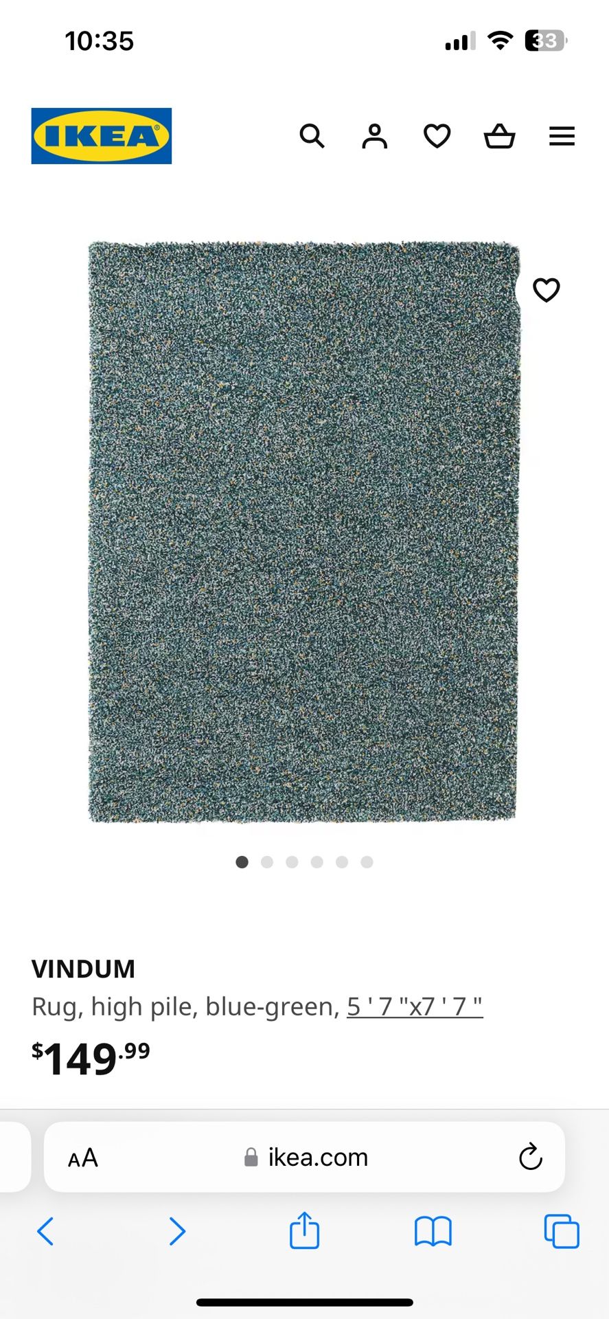 Ikea VINDUM Rug, high pile, blue-green, 5 ' 7 "x7 ' 7 "