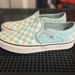 Vans Classic Slip-On Checkerboard – Aqua Haze/White – Women's 6.5