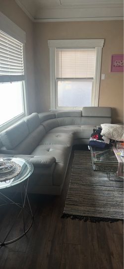 Grey leather couch
