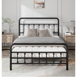 Brand New In The Box- Queen Metal Platform Bed Frame, Classic Victorian Vintage Style, Wrought Iron Headboard, Heavy-Duty Steel Slats, No Springs Requ