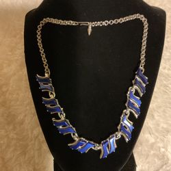 Vintage Silver Tone Necklace With Blue Metallic…