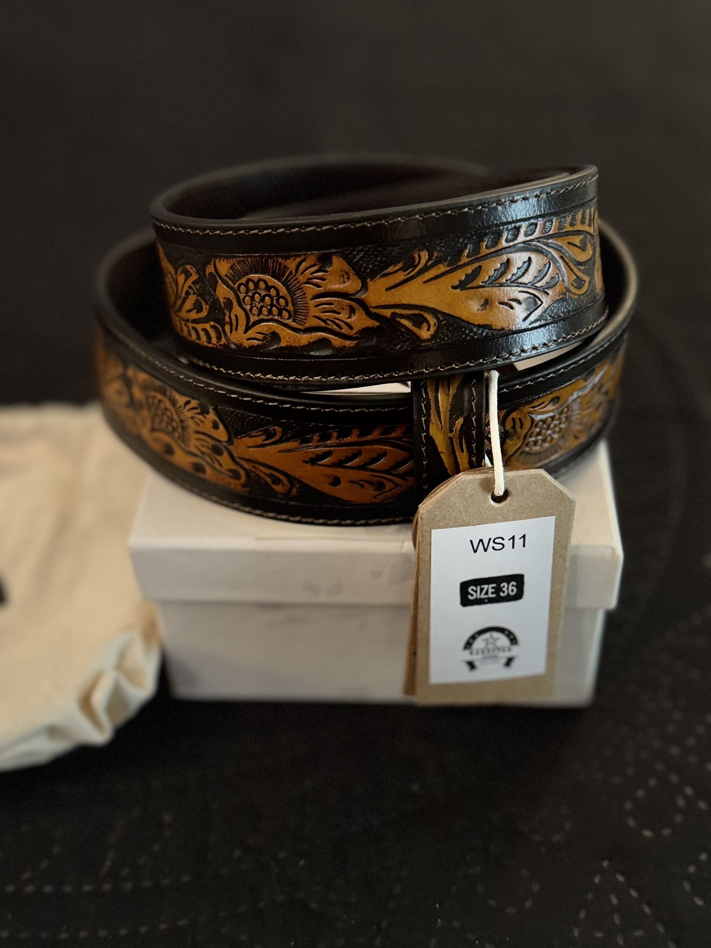 Rarestar goods Leather Western Belts - Cowgirl Cowboy - Engraved Tooled floral Strap w/Snaps - With bracelet.