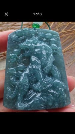 Certificate Jadeite Jade Hand Carved Green Pendant Zodiac Tiger Tree