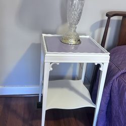 White Wooden Side End Table With Glass Top 17.25 in.² by 28 inches tall
