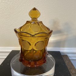  Vintage Fostoria Amber Coin Glass Covered Candy Dish