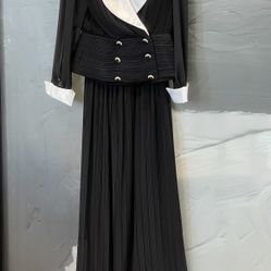 Vintage MISS ELLIETTE Dress Blk Chiffon/White Trim Formal Evening Long Gown Sz6