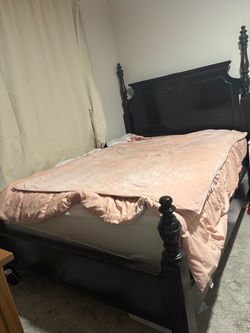 Queen size bed frame with headboard and footboard