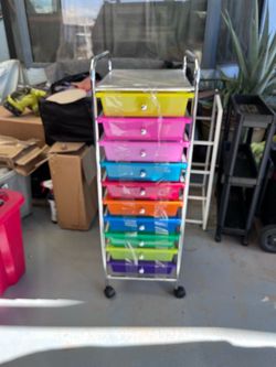 Ten drawer rolling cart. 13” wide x 38.2” height. In good condition.