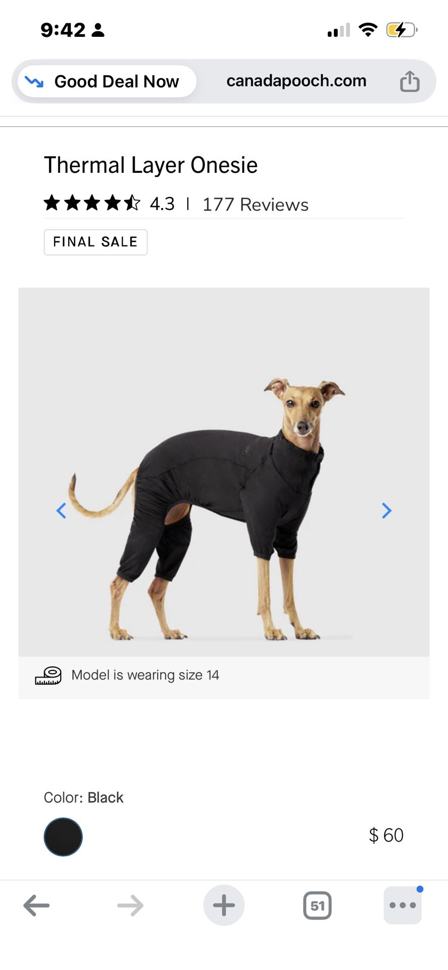Canada Pooch Thermal Layer Onesie Size 16( Small/medium)