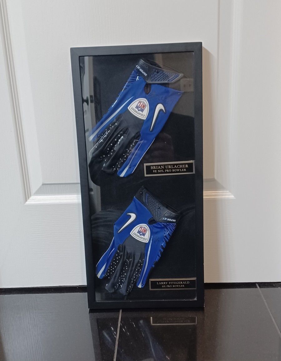 NFL OFFICIAL DUAL AUTOGRAPHED GLOVES BRIAN URLACHER AND LARRY FITZGERALD