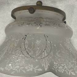 Victorian Glass Etched Shade And Holder. 