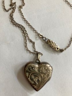 Antique sterling silver heart locket and chain