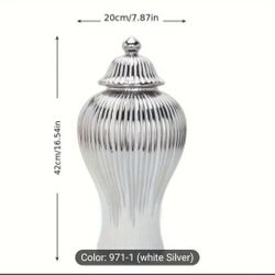 Silvery Ginger Jar with Lid, NEW IN BOX