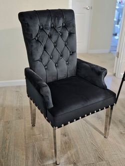 Black Velvet and Chrome Dining Chairs - Set of 2