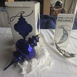 2 Vintage Dept. 56 Mercury Glass Christmas Ornaments 