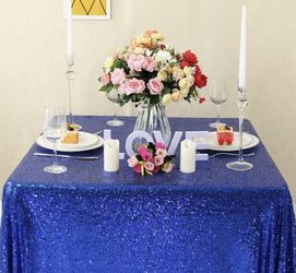 Royal Blue Sequin Tablecloth 50x50” Wedding Party Dining Overlay Decor ~ New