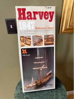 Artless is Latina Harvey 1847 Baltimore Clipper Wood Ship Model Made in Spain . Brand new in box .