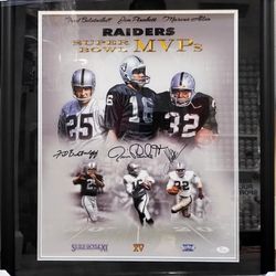 Raiders 3 Super Bowl MVPs Signed,  JSA-Certified Photo Display Piece: Biletnikoff,  Plunkett,  And Allen