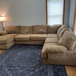 Tan U Shaped Sectional Couch  Suede/ microfiber   
